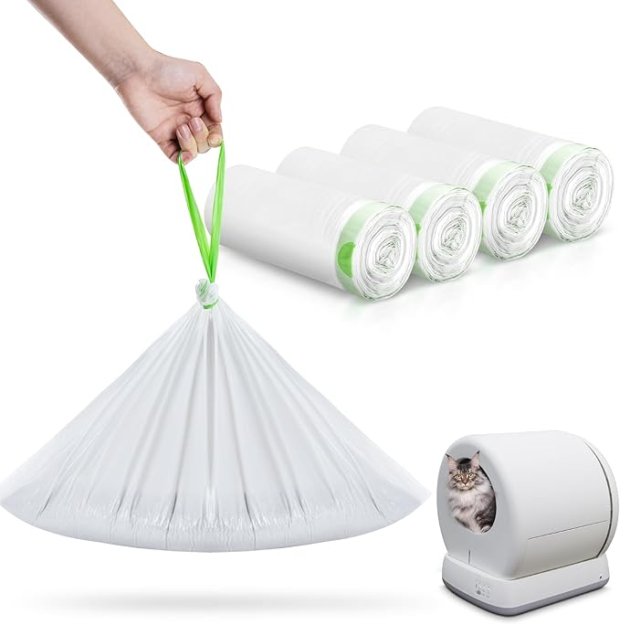 120 Pack Cat Litter Box Liners for Meo Want SC01, MW-SC02, MW-LR01,1.5 Mil Thick Drawstring Heavy Duty Leak-proof Disposable Smart Self-Cleaning Litter Box Robot Waste Drawer Trash Bags 18" x 12.6"-PurrikoPets