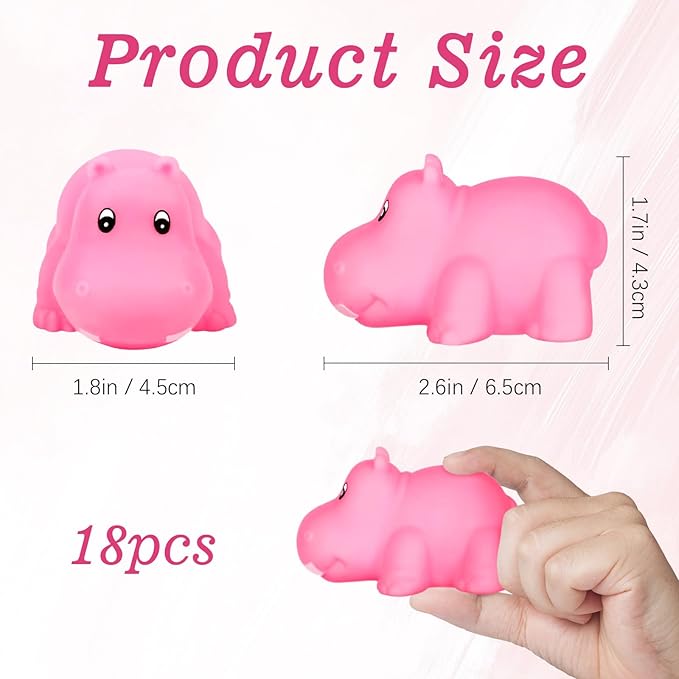 18 Mini Rubber Hippo Toys - PVC Small Animal Models, Pink Hippo Bath Buddy Size 1.1-2.48 inches, Suitable for Children, Party Favors, Bath Toys, and Educational Games.-PurrikoPets