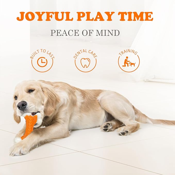 Dog Toys for Aggressive Chewers Large Breed, Tough Bones, Nylon Puppy Teething Chew Toys Medium Dogs, Heavy Duty Peanut Butter Flavor Toys-PurrikoPets