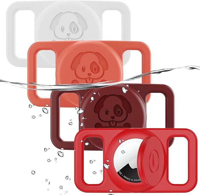 4 Pack Waterproof AirTag Dog Collar Holder Compatible with Apple AirTag, Silicone Hidden Loop Holder for Airtag Tracker, Anti-Lost Dog Collar Air Tag Accessories(Orange,White,Red,Dark Red)-PurrikoPets