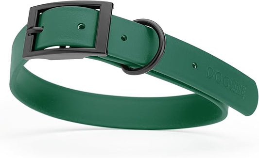 Dogline Biothane Waterproof Dog Collar Strong Coated Nylon Webbing with Black Hardware Odor- Proof for Easy Care Easy to Clean High Performance Fits Small Medium or Large Dogs, Hunter Green-PurrikoPets