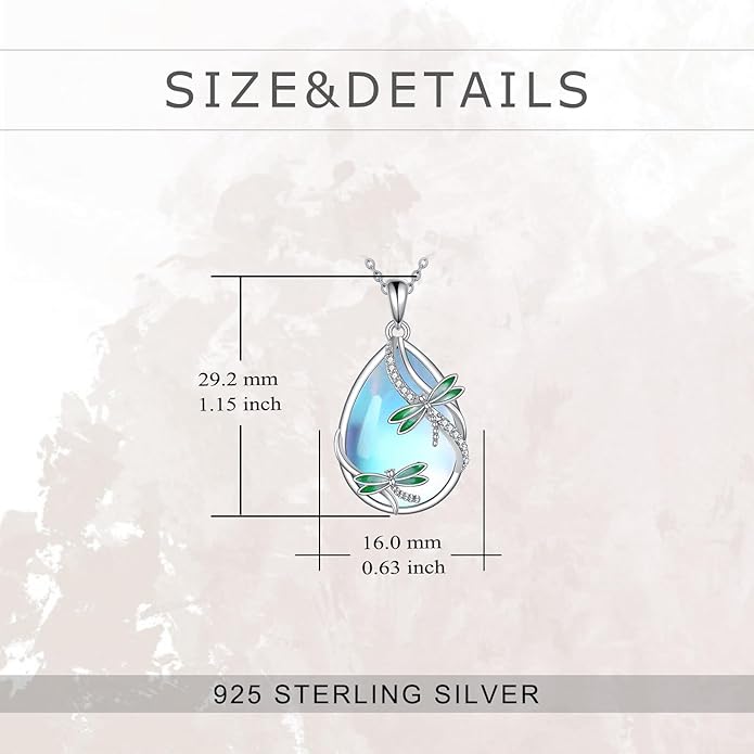 KQF Dragonfly/Butterlfy/Cat/Jellyfish/Bunny/Axolotl/Bee/Mermaid/Hummingbird/Elephant Necklace for Women Sterling Silver Moonstone Pendant Necklace Dragonfly Jewelry Gifts for Women