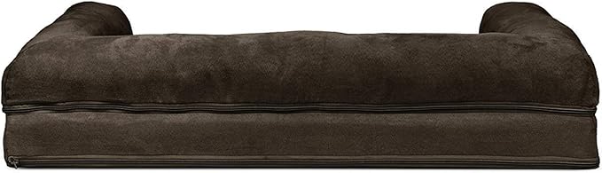 Furhaven Cooling Gel Dog Bed for Large/Medium Dogs w/ Removable Bolsters & Washable Cover, For Dogs Up to 55 lbs - Plush & Suede Sofa - Espresso, Large-PurrikoPets