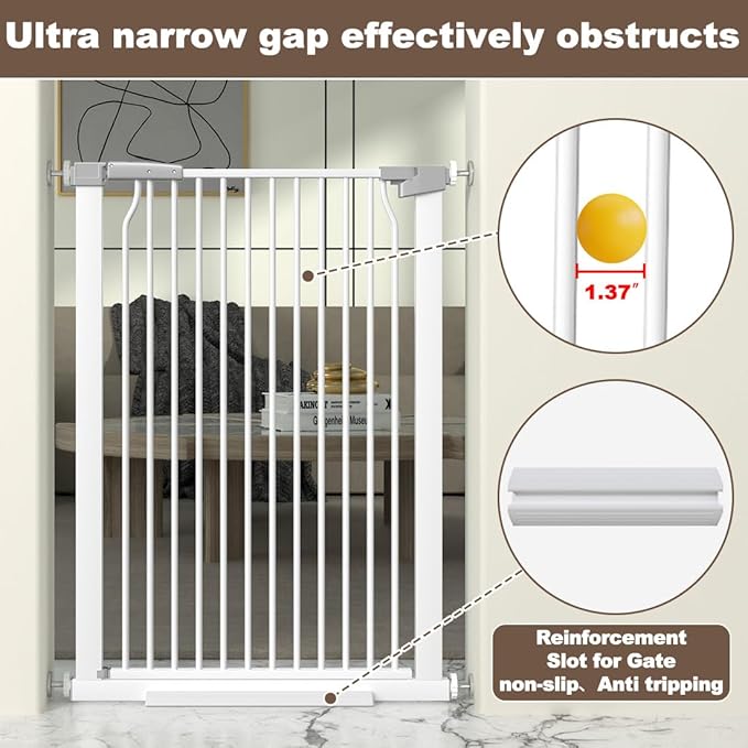 41" Extra Tall Cat Gate for Doorway, 54.8-57.4'' Metal Pet Baby Safe Gate, Extra Wide Pressure Mounted Child Door with Expansion Kit, No Drilling Cat Fence Indoor, No Climb Baby Proof Gate, White-PurrikoPets