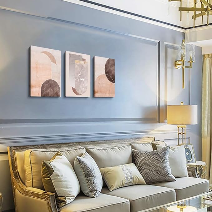 AHUASJART Boho Wall Decor Living Room Canvas Wall Art For Office Large Size Wall Decorations For Bedroom Modern Abstract Geometry Paintings Canvas Pictures Artwork Inspirational Home Decor 3 Piece-PurrikoPets