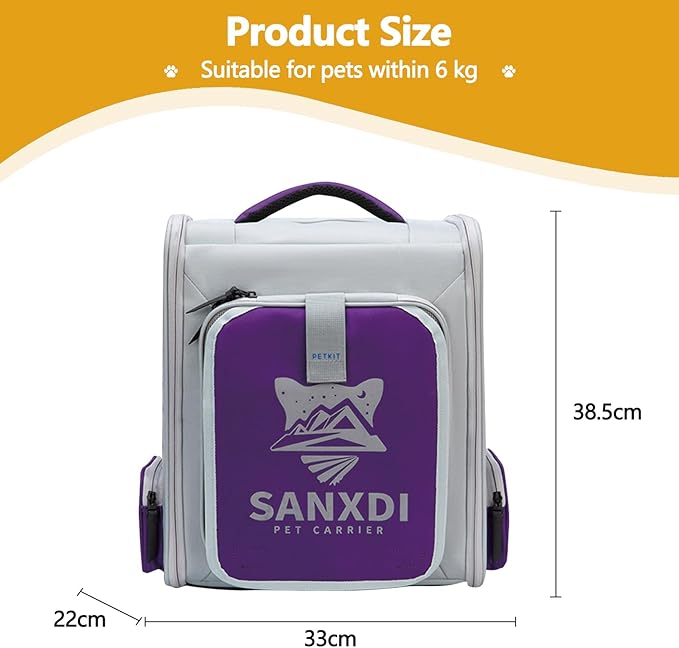 Expandable Pet Backpack, Cat Backpack with Breathable Mesh, Collapsible Soft Cat Travel Bag for Outdoor Hiking, Large Space Dog Backpack(Purple)-PurrikoPets