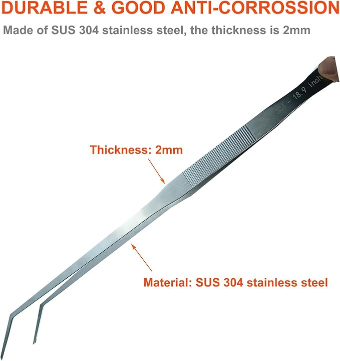 Extra Long Tweezers, Feeding Tongs, 18.9 inch Aquarium Stainless Steel Large Aquascape Tools for Fish Tank, Terrarium，Aquascaping, Reptile Snake (Curved)-PurrikoPets