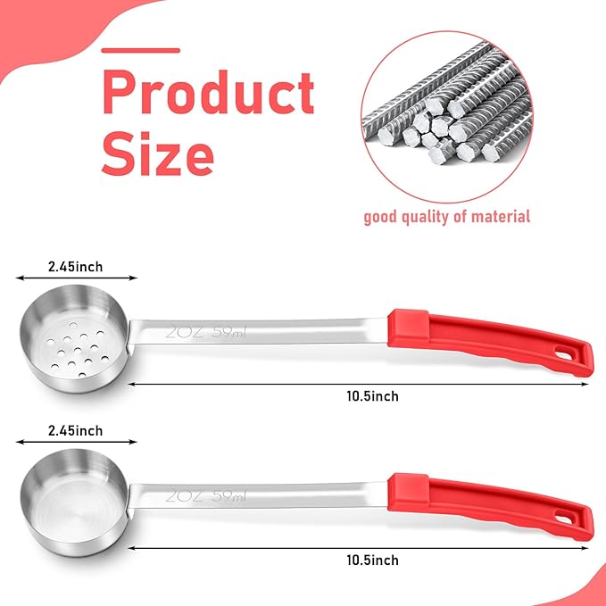 16 Pcs Portion Control Serving Spoons, Restaurant Measuring Serving Ladle Utensils, Portion Control Slotted Scoops for Weight Loss, Solid and Perforated Scoops(Red,2 oz)-PurrikoPets