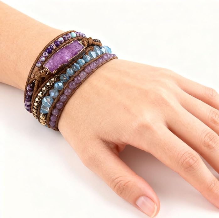 ZOSOJONA Women Handmade Boho Wrap Bracelets Natural Stone Variety Beads Strand Bracelet