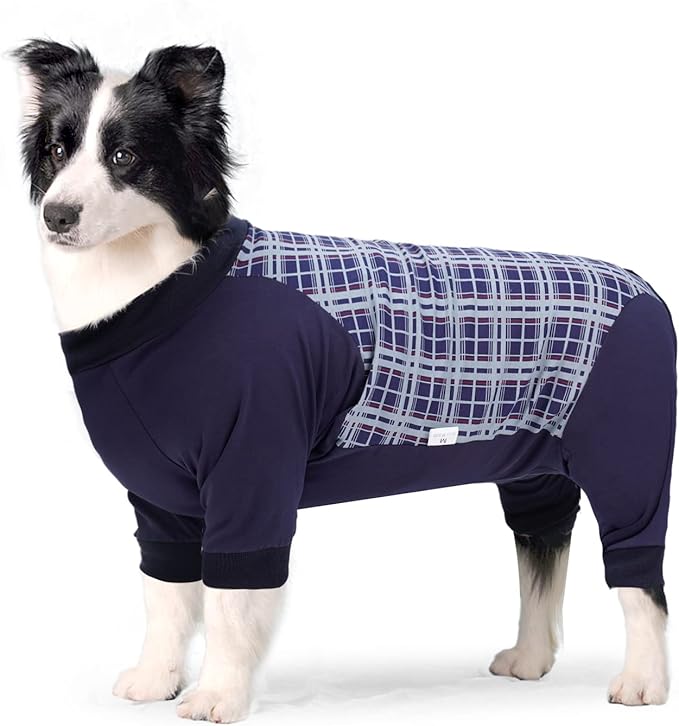Dog Recovery Suit, Abdominal Wound After Surgery Wear, Anti Licking Bodysuit with Zipper, E-Collar & Cone Alternatives, Plaid Dog Spay Surgical Shirt Prevent Shedding(XL, Blue)-PurrikoPets