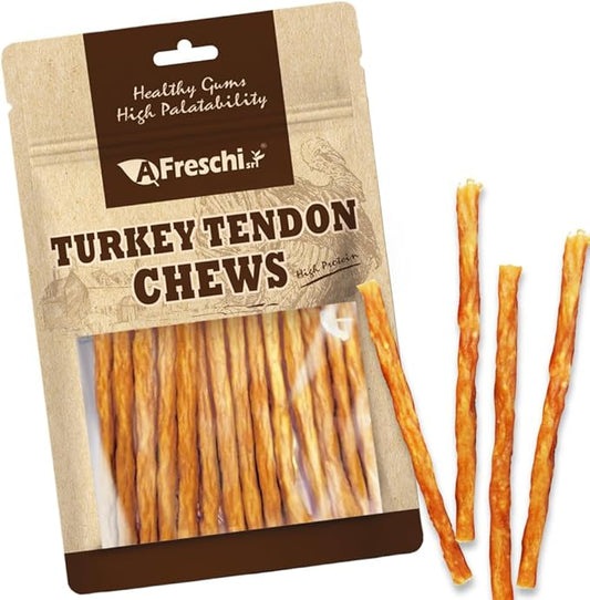 Afreschi Turkey Tendon Thin Stick 3.5 oz, USA-Sourced Turkey Tendon, Dog Treats for Classic Series, All Natural Human Grade Dog Treat, Suitable for Training chew, Rawhide Alternative-PurrikoPets