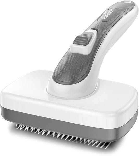 Dogs Cats Self Cleaning Slicker Brush for Shedding & Grooming Any Breed of Pets, Remove Loose Undercoat Knots Mats Tangled Hair for Small Medium Large Animal With Long Short Fur Length-Grey-PurrikoPets