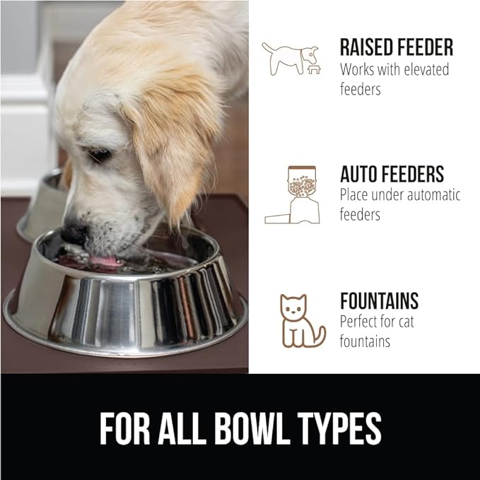 GORILLA GRIP 100% Waterproof Raised Edge BPA Free Silicone Pet Feeding Mat, Dog Cat Food Mats Contain Spills Protects Floors, Placemats for Cats and Dogs Water Bowl, Pets Accessories 16x10, Brown-PurrikoPets