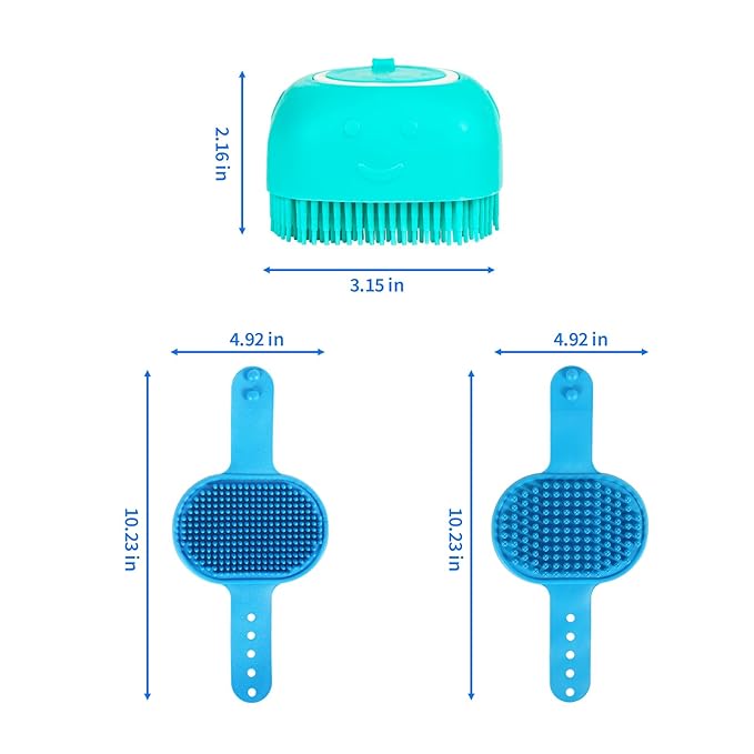 Dog Grooming Brush, Lilpep Pet Shampoo Bath Brush Soothing Massage Rubber Comb with Adjustable Ring Handle for Long Short Haired Dogs and Cats (Blue, set)-PurrikoPets
