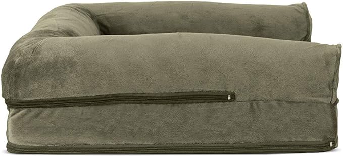 FurHaven Soft, Orthopedic Foam Sofa Dog Bed with Washable & Removable Cover - Faux Fur/Velvet - Dark Sage, Dogs Up to 35 lbs - Medium-PurrikoPets