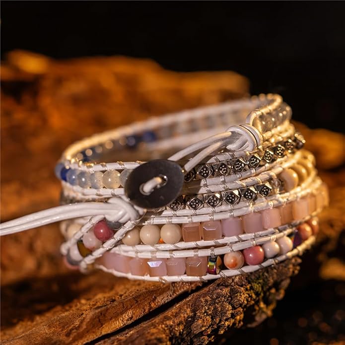 YGLINE Boho Handmade Wrap Leather Tube Crystal Stone Bracelet for Women