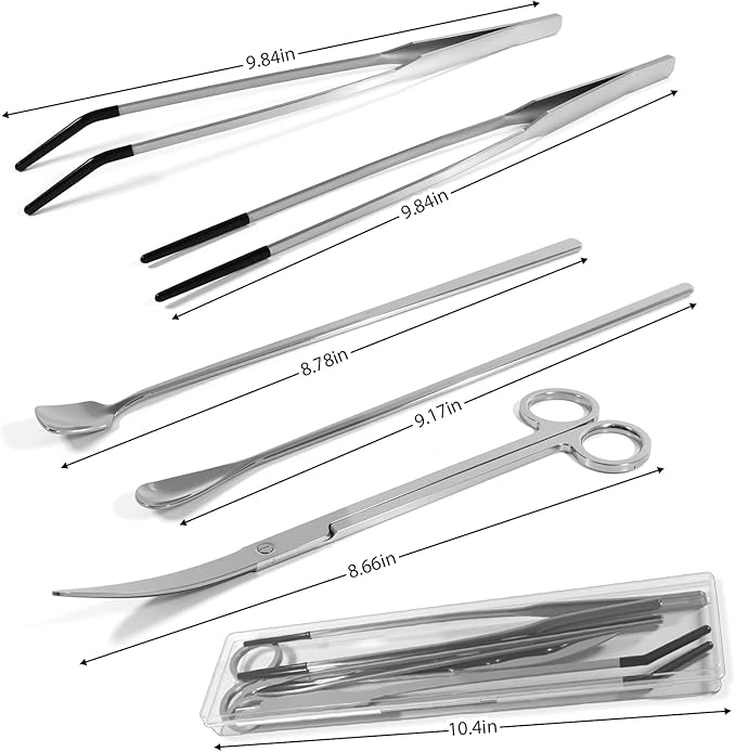5 Pcs Reptile Feeding Tools Set with Silicone Tips - Extra Long Straight&Curved Tongs, Spoons, Scissors - Stainless Steel Terrarium Feeder Kit for Bearded Dragons, Lizards, Snake, Spiders, Aquarium-PurrikoPets
