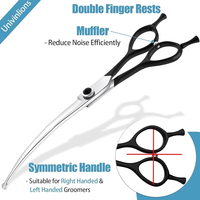 Dragon Creek 8" Downward Curved Dog Grooming Scissors Shears for Grooming Face and Paws Safety Round Tips Shears Trimming Cutting Scissors for Dog Cat Pet Black-PurrikoPets