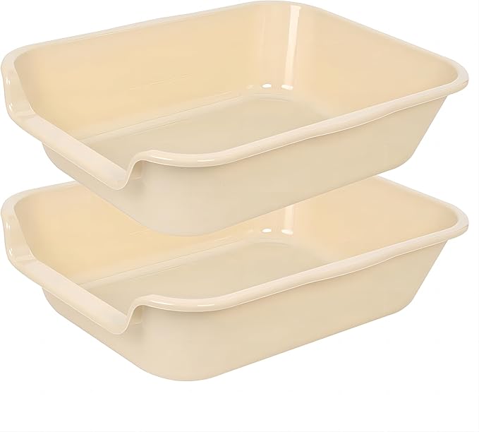 2 Pack of Extra Large Cat Litter Box (ABS Material), Low Entry Senior Litter Pen for Geriatric Kitty Big Cats, Jumbo Pet Safe Litter Boxes Tray for Pets Potty (Beach Sand, 20" L x 15.5" W)-PurrikoPets