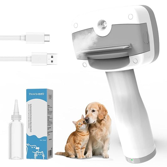 5 in 1 Pet Steam Brush for Dogs & Cats – Self Cleaning, 3 Pet Brush for Smoothing, Dematting, Thinning – Shedding, Grooming & Hair Removal, Includes Shampoo & Storage Case (7.4"-deshedding)-PurrikoPets