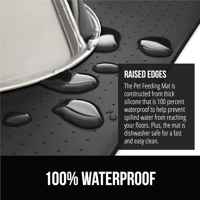 GORILLA GRIP 100% Waterproof Raised Edge BPA Free Silicone Pet Feeding Mat, Dog Cat Food Mats Contain Spills Protects Floors, Placemats for Cats and Dogs Water Bowl, Pets Accessories 16x10, Charcoal-PurrikoPets