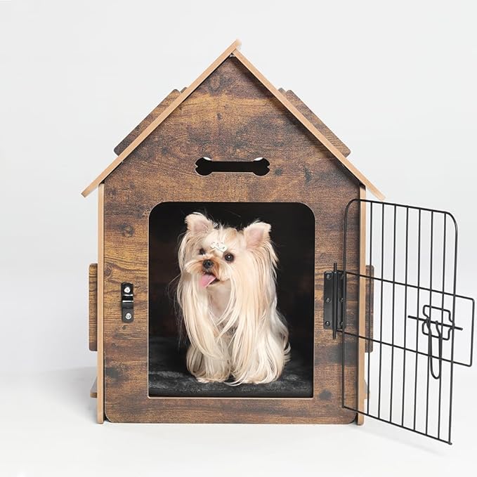 Dog House Indoor for Small Dogs or Cats, Cozy Wooden Design, Small Indoor Bed House, with Air Vents and Elevated Floor Warm Dog Cave (Large Color-2)-PurrikoPets