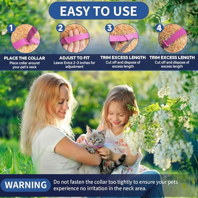 4 Pack Flea Collar for Cats, 32 Months Flea and Tick Prevention for Cats, Waterproof Cat Flea Collar, Natural Cat Flea and Tick Treatment, Adjustable Flea and Tick Collar for Cats Kittens(Pink&Purple)-PurrikoPets