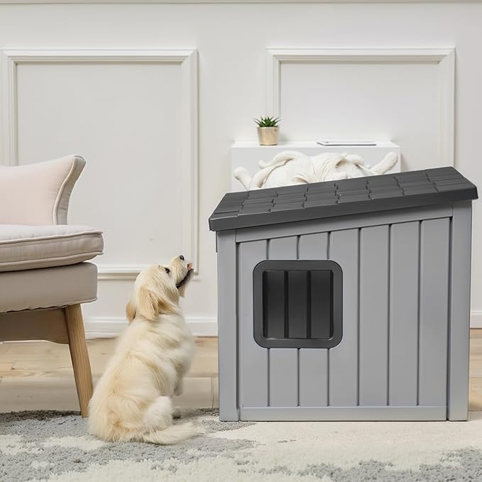 DRATO Dog House Indoor and Outdoor with Weatherproof Roof Removable Floors for Small to Middle Sized Dogs Easy to Assemble (Gray, 24.65 * 21.5 * 22.21)-PurrikoPets