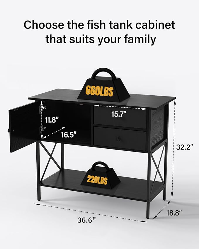 Fish Tank Stand 40 Gallon: Sturdy Aquarium Stand with Accessories Storage - Metal Tank Stands Table for 40-50 Gallon Reptile Breeder Turtle Terrarium - 36.6"x18.8" Weight Capacity 660 lbs-PurrikoPets