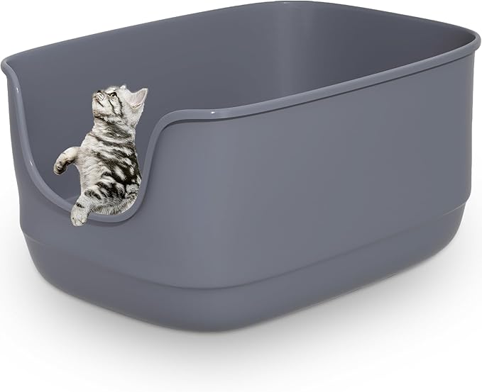 Gefryco Large Cat Litter Box with High Sided 24.6"x18.3"x12.2" - Jumbo Extra Large Open Anti - Splashing High Wall for Multiple Cats (Grey)-PurrikoPets