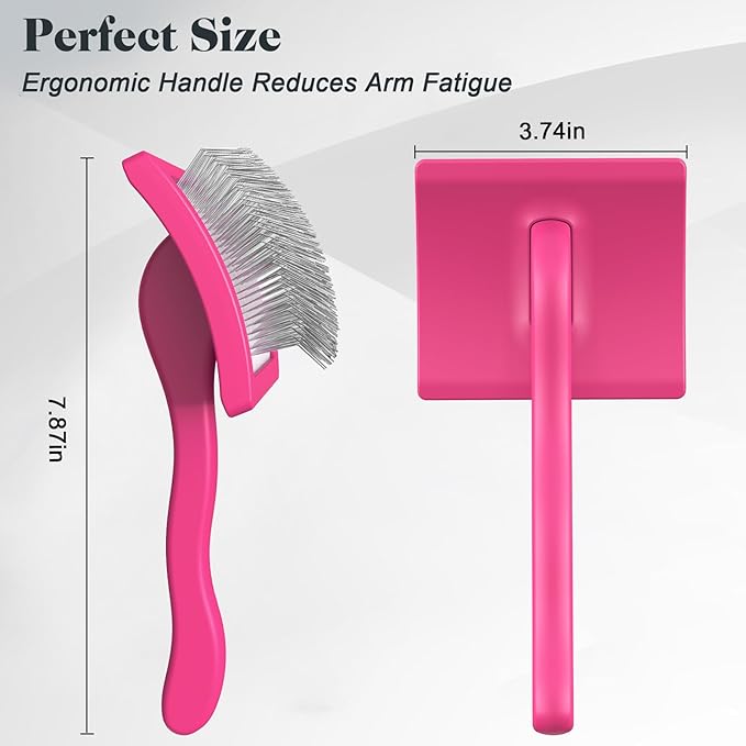 2PCS Slicker Brush for Dogs & Pet Comb,Professional Dog Grooming Brush (Goldendoodles,Poodles,Labradoodles) with Extra Long Pins to Effectively Remove Tangles, Knots and Mats (Pink)-PurrikoPets