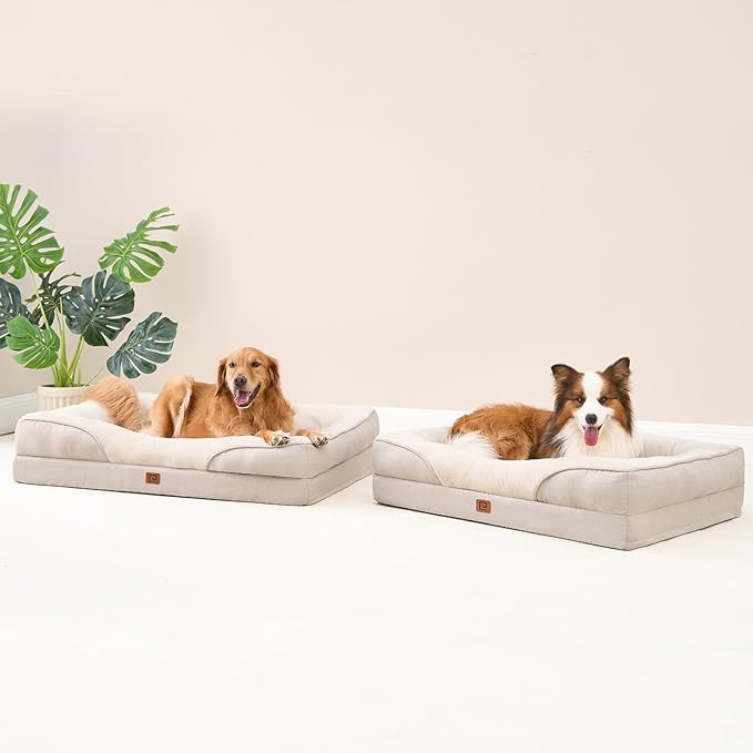 EHEYCIGA Memory Foam Dog Bed for Medium Size, Orthopedic Dog Sofa with Sides and Waterproof Liner, Washable Bolster Pet Bed Couch with Removable Cover, 30x20x6.5 Inch, Beige-PurrikoPets