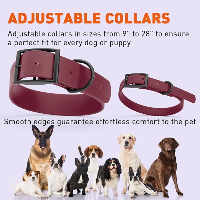 Dogline Biothane Waterproof Dog Collar Strong Coated Nylon Webbing with Black Hardware Odor- Proof for Easy Care Easy to Clean High Performance Fits Small Medium or Large Dogs, Merlot Burgundy-PurrikoPets