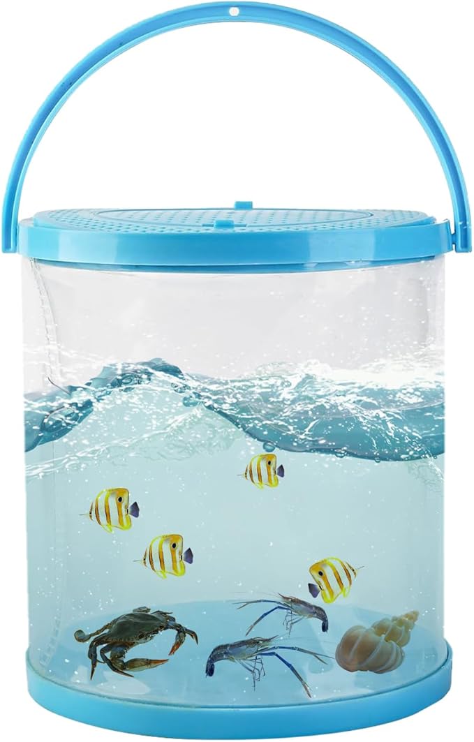 Foldable Small Aquarium, Portable Fish Tank, Fish Transport Container, Plasitc Fish Bowl, Beginner Tank, Great Concept for Catching and Release Critters, Beach, Pool and Lake-PurrikoPets