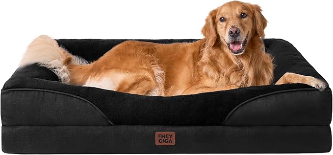 EHEYCIGA Memory Foam XL Dog Bed for XLarge Sized, Extra Large Orthopedic Dog Sofa with Sides and Waterproof Liner, Washable Bolster Pet Couch with Removable Cover, 42x30x7.5 Inch, Black-PurrikoPets