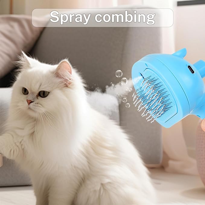 5-in-1 Pet Steam Brush for Cats & Dogs – Grooming, Shedding, Massage & One-Touch Clean for Short & Long Hair Pets – Electric Cat Brush with Comb & Steam (Blue)-PurrikoPets