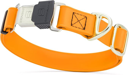 Dogline Biothane Waterproof Dog Collar with Herm Sprenger Black Stainless Steel Quick Release Buckle – Heavy Duty Tactical Durable Collar for Dogs – Comfortable Pet Collar W3/4" L12-19 Tangerine-PurrikoPets