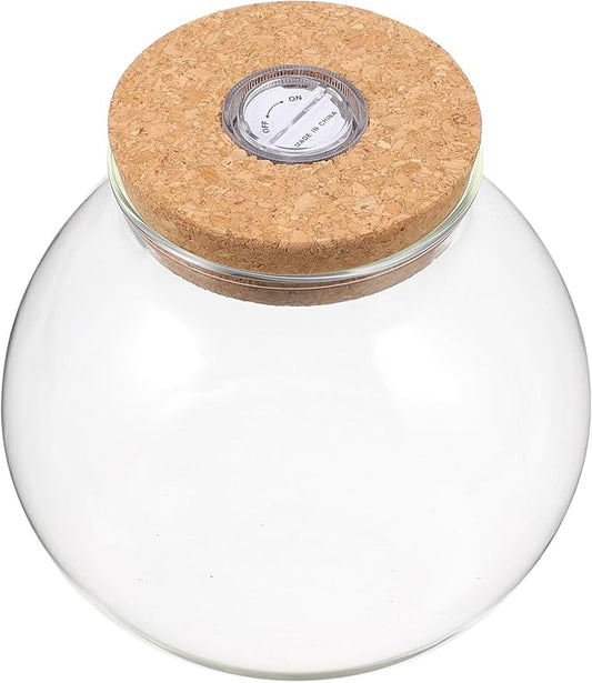 Fish Bowl with LED Light - Small Betta Fish Tank with LED Lighting and Lid Glass Fish Bowl Small Aquarium Glass Terrarium Container Bottle for DIY Landscape, Home Decor-PurrikoPets