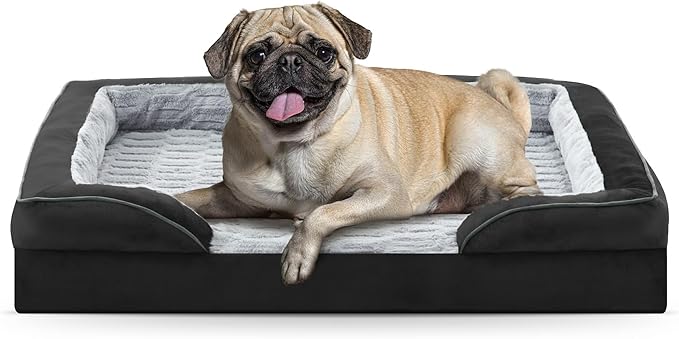 FURTIME Orthopedic Dog Bed for Small Dogs - Washable Dog Sofa Beds Small, Supportive Foam Pet Couch Bed with Removable Washable Cover, Waterproof Lining and Nonskid Bottom, Black-PurrikoPets