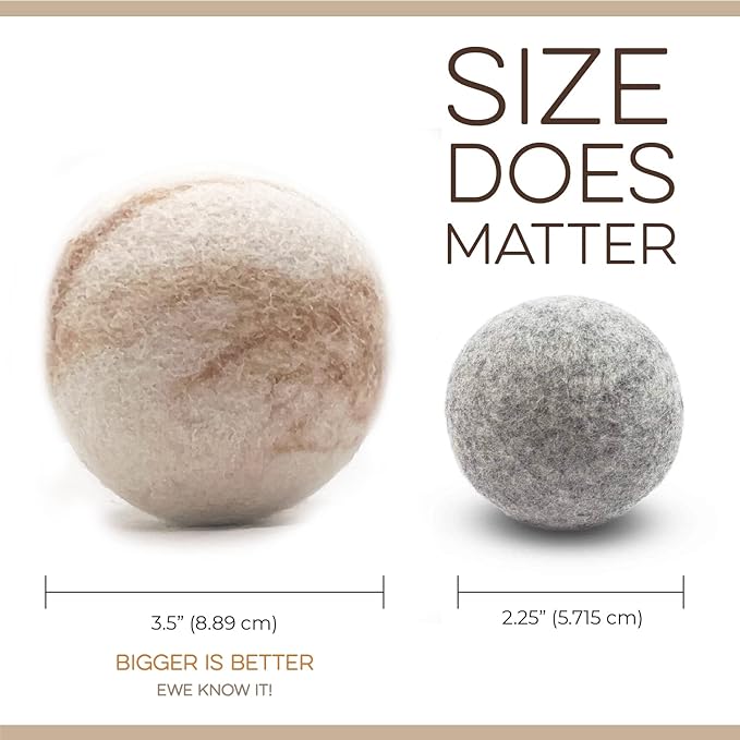 Fluff Ewes Wool Dryer Balls 6 Pack Premium New Zealand Wool Laundry Balls for Dryer, No Static Dryer Balls Laundry Reusable Cute, XL Wool Dryer Balls Cute, Baby Dryer Balls for Dryers - Marble-PurrikoPets