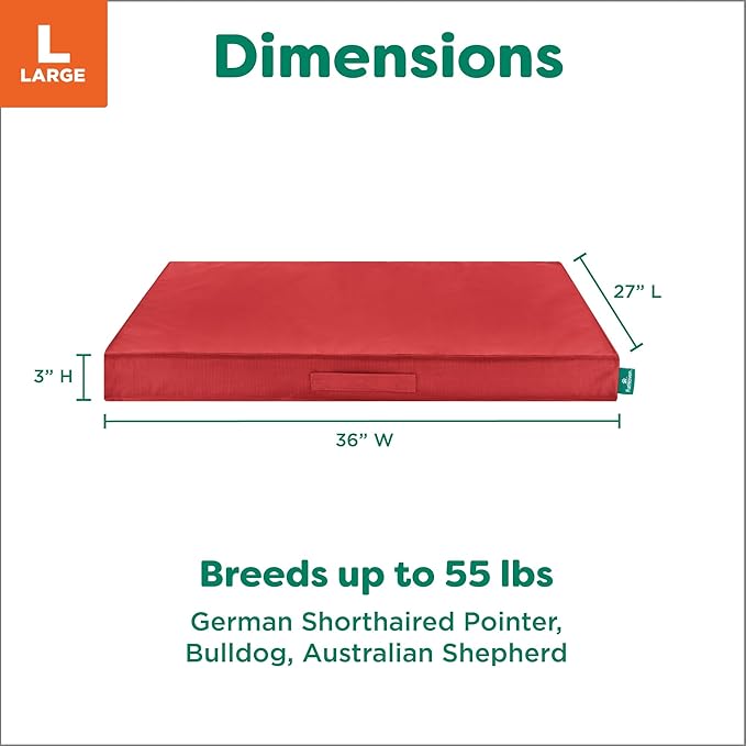 FurHaven Cooling Dog Bed – Large Foam Mattress for Joint Pain Relief, Waterproof Liner, Removable Washable Cover, Durable for Outdoor Use, Deluxe Grid Indoor/Outdoor Bed – Red, Large-PurrikoPets