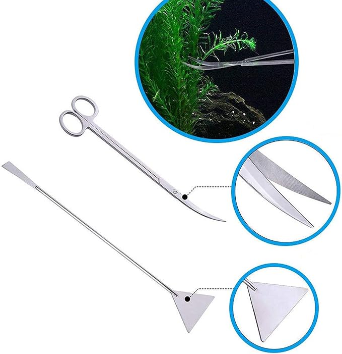 15in Aquascaping Tools, 4 in 1 Long Aquarium Tweezers Scissors Spatula, Stainless Steel Aquatic Plants Aquascaping Tools Set for Fish Starter Kits, Aquariums Tank and Terrarium-PurrikoPets