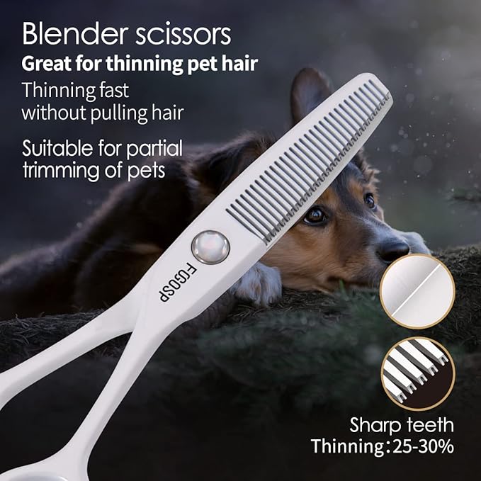 5 in Thinning Shears for Dogs Grooming Face for Small Dogs Eyes Face Paw Professional Small Cat Grooming Scissors(5" Blender,White)-PurrikoPets