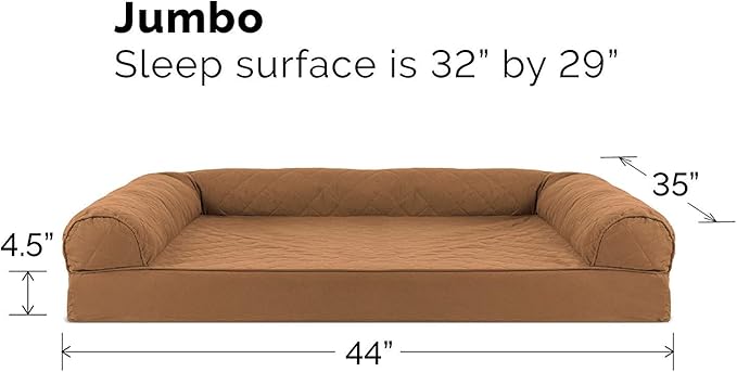 Furhaven Orthopedic Dog Bed for Large Dogs w/ Removable Bolsters & Washable Cover, For Dogs Up to 95 lbs - Quilted Sofa - Toasted Brown, Jumbo/XL-PurrikoPets