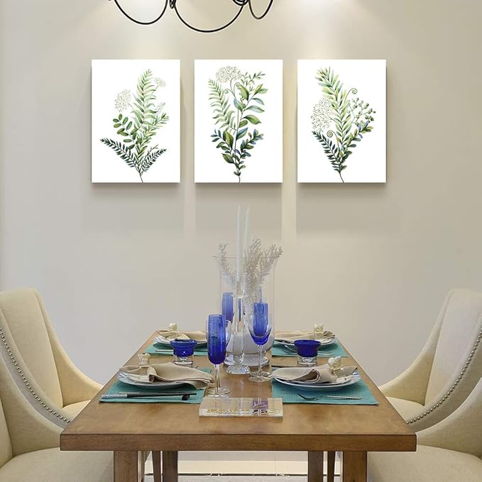 3 Pieces Framed Wall Art for Living Room Bathroom Wall Decorations Kitchen Wall decor Canvas Print decor modern Simple Bedroom Home Decoration Green leaves Poster wall paintings-PurrikoPets