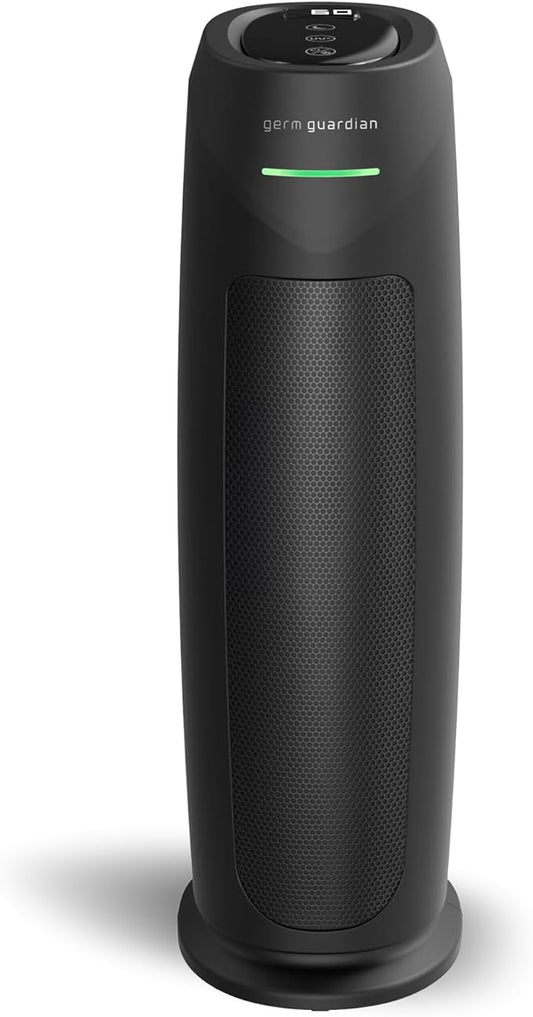GermGuardian HEPA Air Purifier for Home, Large Rooms Up To 743 Sq. Ft. with HEPA PURE Air Filter, Air Quality Monitor & UV-C Light, AC4880B, 22" Tower, Black-PurrikoPets