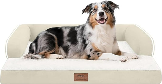 Extra Large Dog Bed-Orthopedic Waterproof XL Dog Bed for XLarge Extra Big Dogs - Foam Couch Sofa Washable with Removable Cover-Beige-PurrikoPets