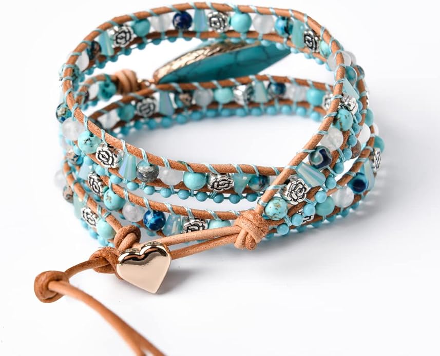 YGLINE Boho Handmade Wrap Leather Tube Crystal Stone Bracelet for Women