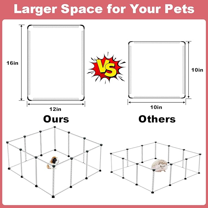 12 Panels Transparent Small Animals Playpen,48" x 24" x 16" Portable Pet Playpen,Plastic Enclosure,Puppy Play Pen for Indoors Outdoor Pet Fence for Guinea Pigs,Bunny,Ferrets,Hamsters,Hedgehogs-PurrikoPets