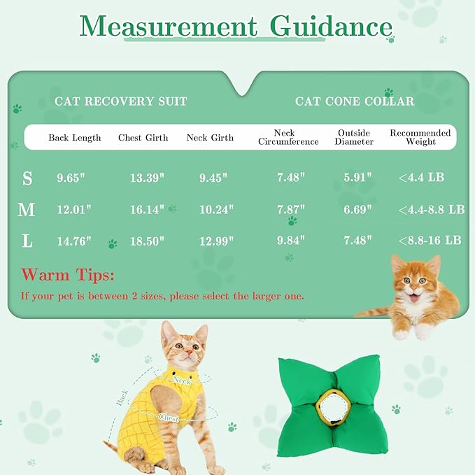 EMUST Cat Recovery Suit Female, Soft Cat Surgical Suit for Abdominal Wounds, Cute Kitten Shirt Clothes for Cats Anti Licking Full Bodysuit for Kittens 4-8lb, Yellow, M-PurrikoPets